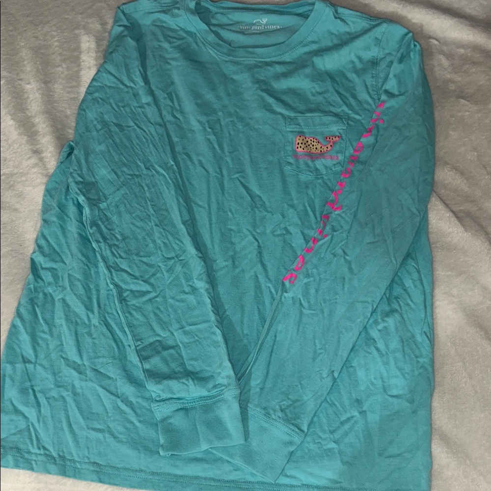 Vineyard Vines Teal Shirt with Leopard Whale